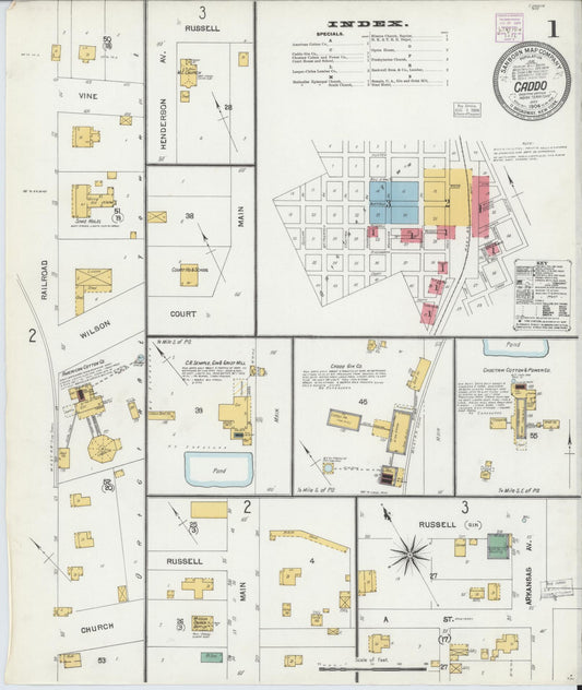 Sanborn Fire Insurance Map from Caddo, Bryan County, Oklahoma (1904), Sheet #0001 - Historic Sanborn Fire Insurance Map Print, vintage old map wall art, antique decor, genealogy gift, Oklahoma Oklahoma map