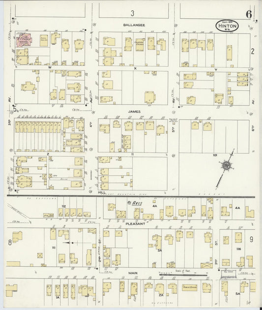 Sanborn Fire Insurance Map from Hinton, Summer County, West Virginia (1910), Sheet #0006 - Historic Sanborn Fire Insurance Map Print, vintage old map wall art, antique decor, genealogy gift, West Virginia West Virginia map