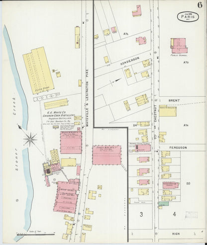 Sanborn Fire Insurance Map from Paris, Bourbon County, Kentucky (1896), Sheet #0006 - Complete Map Set gallery image, historic Sanborn map, vintage wall art, Kentucky Kentucky