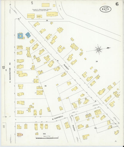 Sanborn Fire Insurance Map from Bath, Steuben County, New York (1909), Sheet #0006 - Complete Map Set gallery image, historic Sanborn map, vintage wall art, New York New York