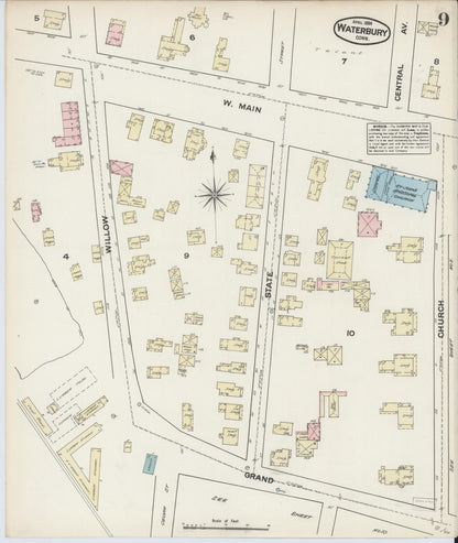 Sanborn Fire Insurance Map from Waterbury, New Haven County, Connecticut (1884), Sheet #0009 - Complete Map Set gallery image, historic Sanborn map, vintage wall art, Connecticut Connecticut