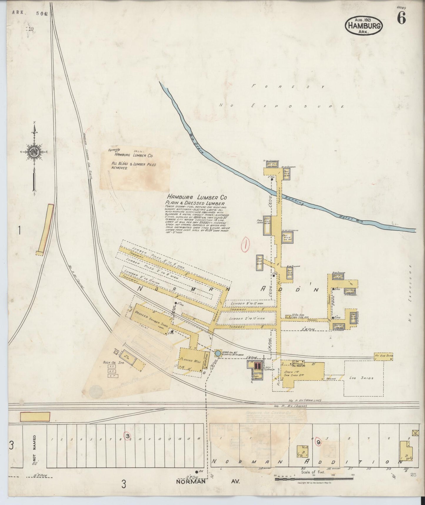 Sanborn Fire Insurance Map from Hamburg, Ashley County, Arkansas (1938), Sheet #0006 - Complete Map Set gallery image, historic Sanborn map, vintage wall art, Arkansas Arkansas