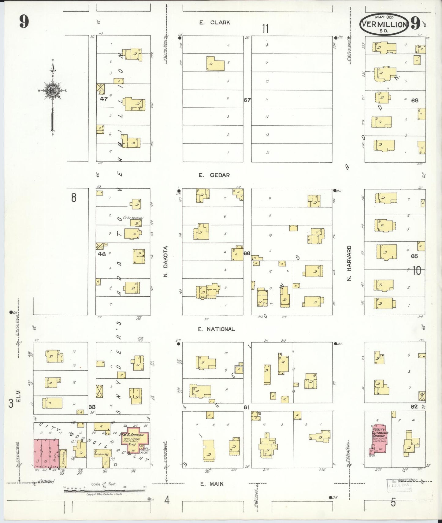 Sanborn Fire Insurance Map from Vermillion, Clay County, South Dakota (1923), Sheet #0009 - Historic Sanborn Fire Insurance Map Print, vintage old map wall art, antique decor, genealogy gift, South Dakota South Dakota map