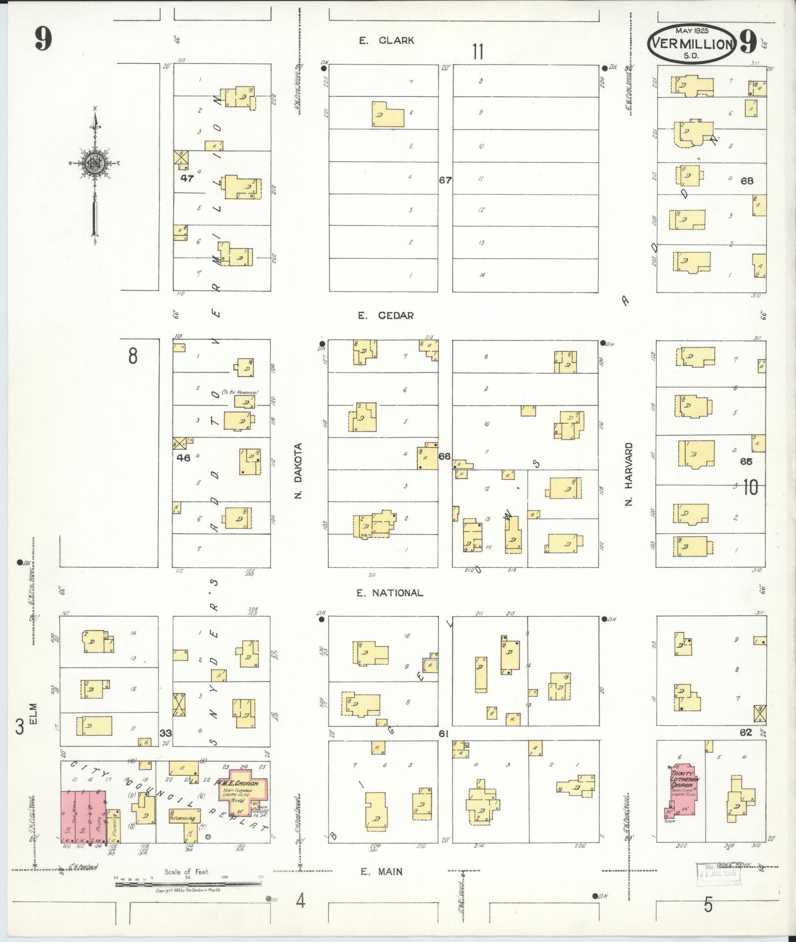 Sanborn Fire Insurance Map from Vermillion, Clay County, South Dakota (1923), Sheet #0009 - Historic Sanborn Fire Insurance Map Print, vintage old map wall art, antique decor, genealogy gift, South Dakota South Dakota map