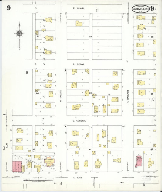 Sanborn Fire Insurance Map from Vermillion, Clay County, South Dakota (1923), Sheet #0009 - Historic Sanborn Fire Insurance Map Print, vintage old map wall art, antique decor, genealogy gift, South Dakota South Dakota map