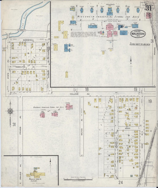 Sanborn Fire Insurance Map from Waukesha, Waukesha County, Wisconsin (1917), Sheet #0031 - Historic Sanborn Fire Insurance Map Print, vintage old map wall art, antique decor, genealogy gift, Wisconsin Wisconsin map