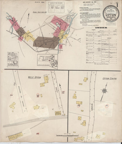 Sanborn Fire Insurance Map from Upton, Worcester County, Massachusetts (1945), Sheet #0001 - Historic Sanborn Fire Insurance Map Print, vintage old map wall art, antique decor, genealogy gift, Massachusetts Massachusetts map