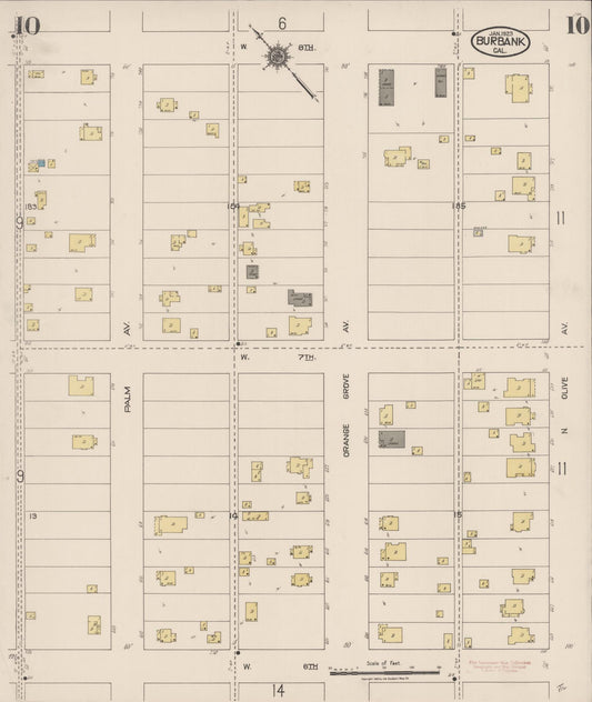 Sanborn Fire Insurance Map from Burbank, Los Angeles County, California (1923), Sheet #0010 - Historic Sanborn Fire Insurance Map Print, vintage old map wall art, antique decor, genealogy gift, California California map