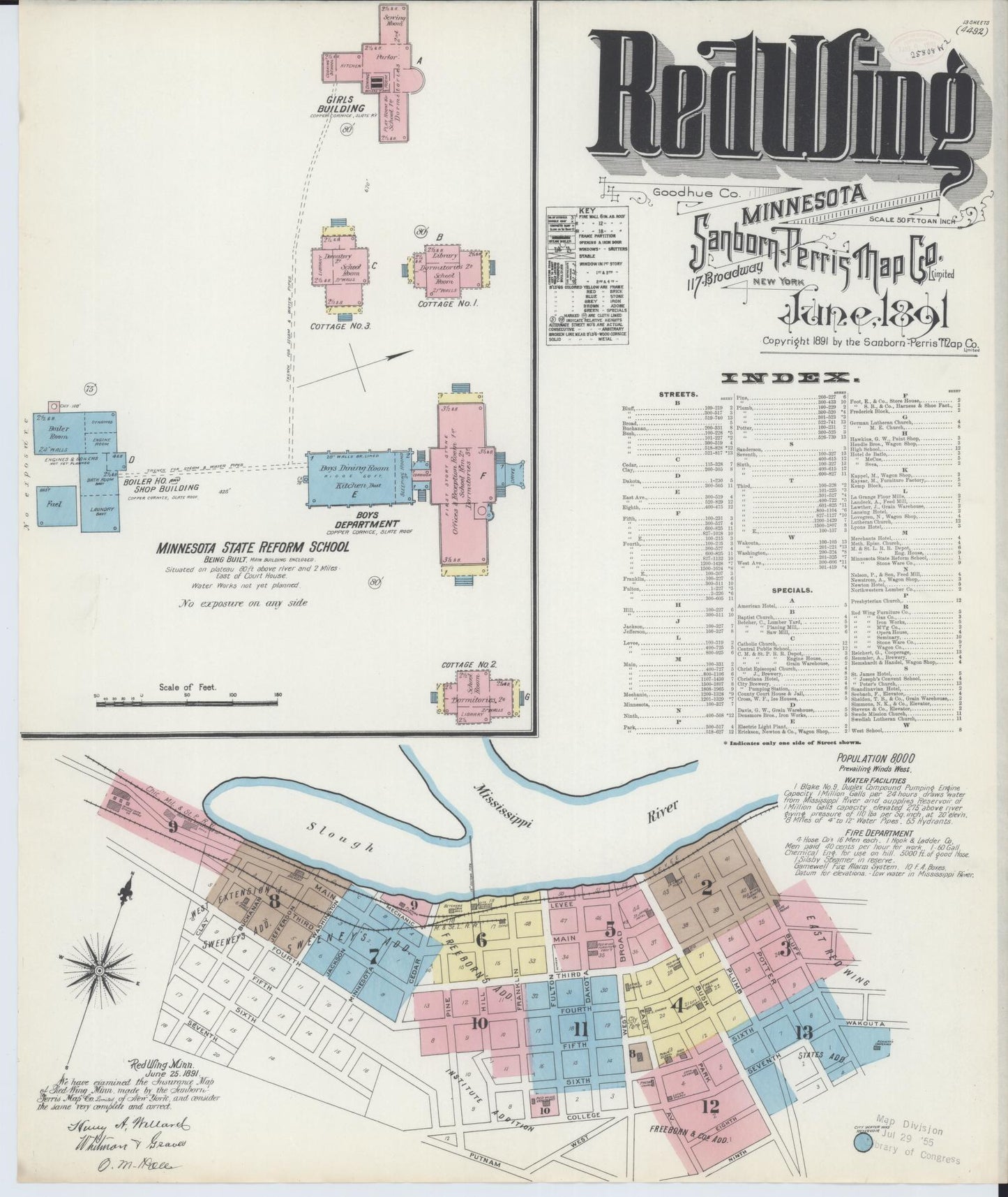 Sanborn Fire Insurance Map from Red Wing, Goodhue County, Minnesota (1891), Sheet #0001 - Complete Map Set gallery image, historic Sanborn map, vintage wall art, Minnesota Minnesota