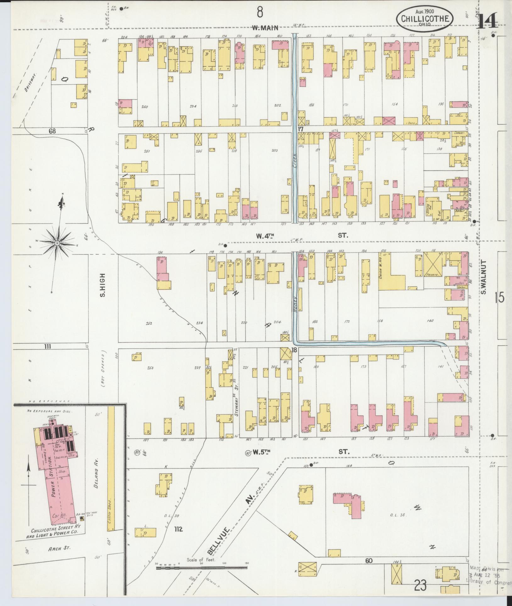 Sanborn Fire Insurance Map from Chillicothe, Ross County, Ohio (1900), Sheet #0014 - Complete Map Set gallery image, historic Sanborn map, vintage wall art, Ohio Ohio
