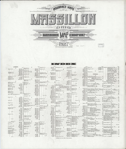 Sanborn Fire Insurance Map from Massillon, Stark County, Ohio (1927), Sheet #0001 - Historic Sanborn Fire Insurance Map Print, vintage old map wall art, antique decor, genealogy gift, Ohio Ohio map
