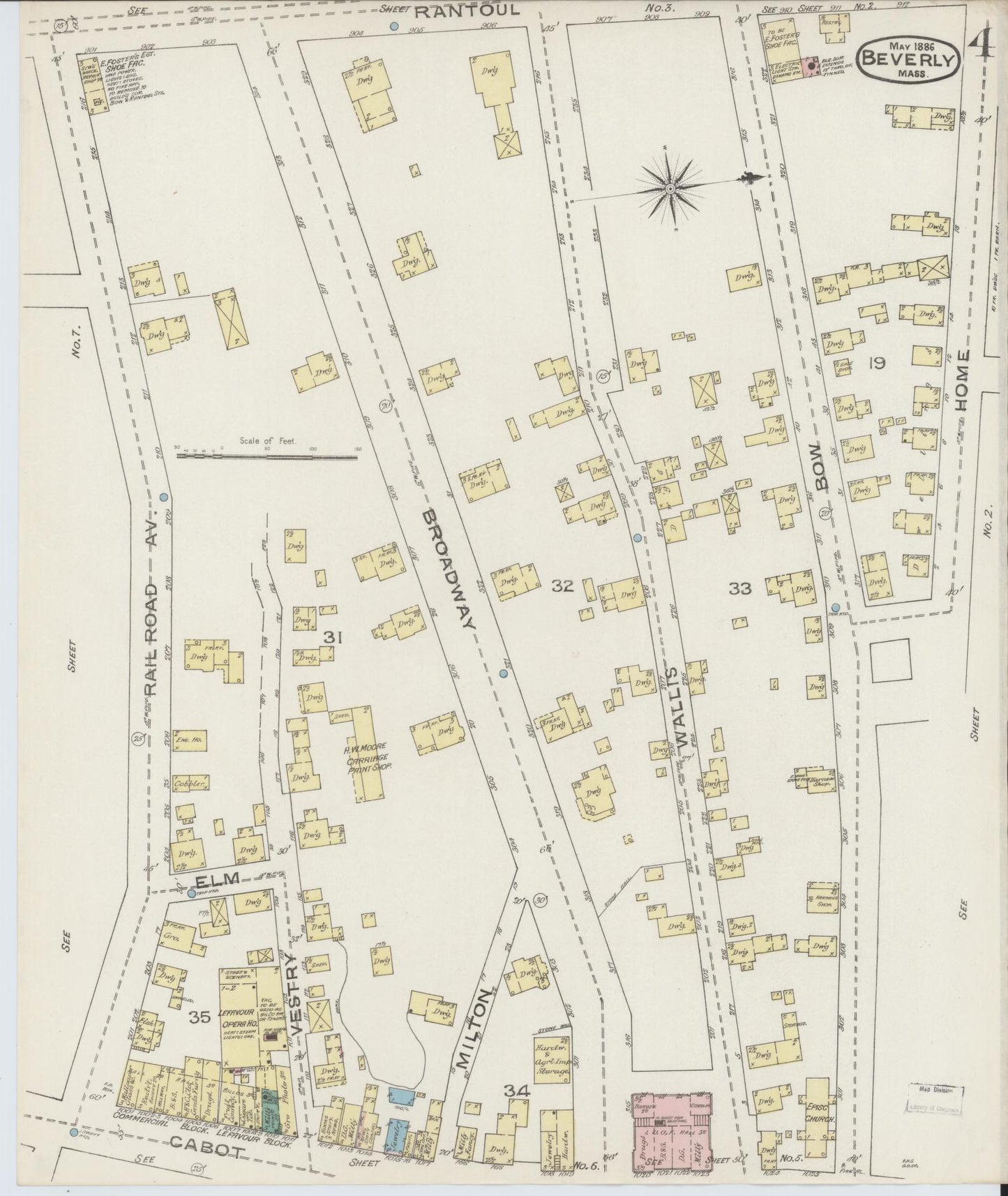 Sanborn Fire Insurance Map from Beverly, Essex County, Massachusetts (1886), Sheet #0004 - Complete Map Set gallery image, historic Sanborn map, vintage wall art, Massachusetts Massachusetts