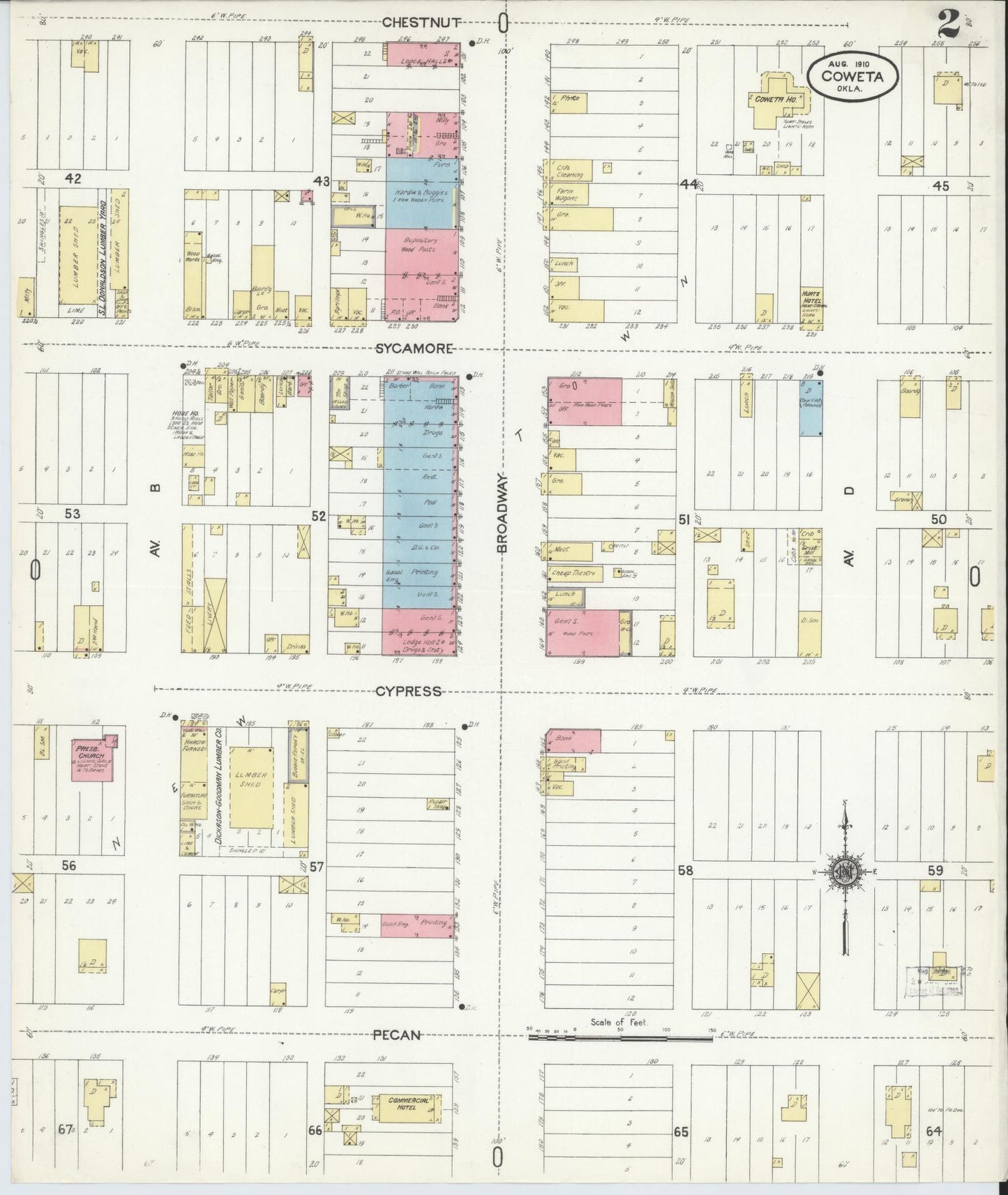 Sanborn Fire Insurance Map from Coweta, Wagoner County, Oklahoma (1910), Sheet #0002 - Historic Sanborn Fire Insurance Map Print, vintage old map wall art, antique decor, genealogy gift, Oklahoma Oklahoma map