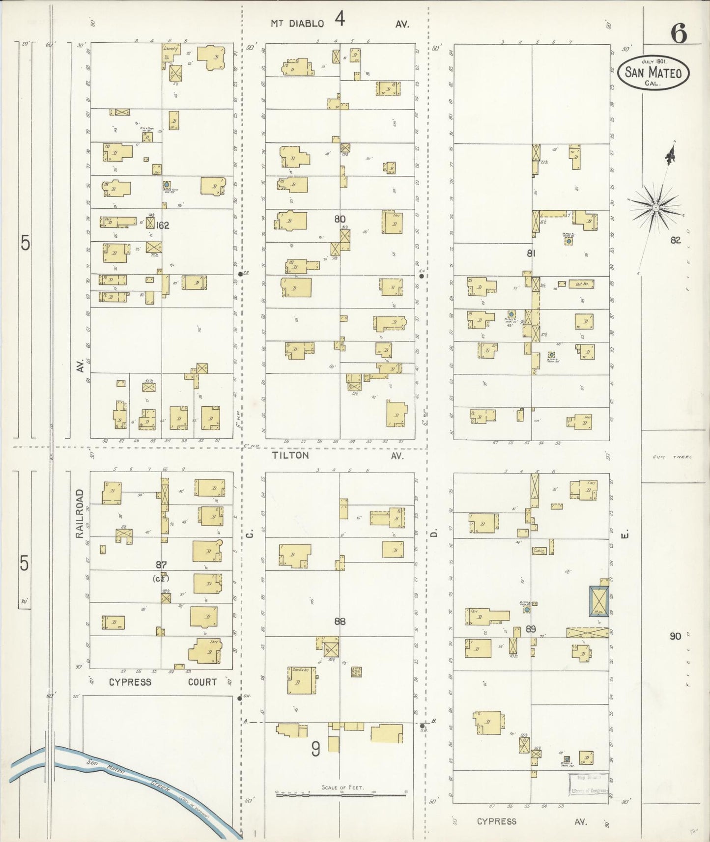 Sanborn Fire Insurance Map from San Mateo, San Mateo County, California (1901), Sheet #0006 - Complete Map Set gallery image, historic Sanborn map, vintage wall art, California California