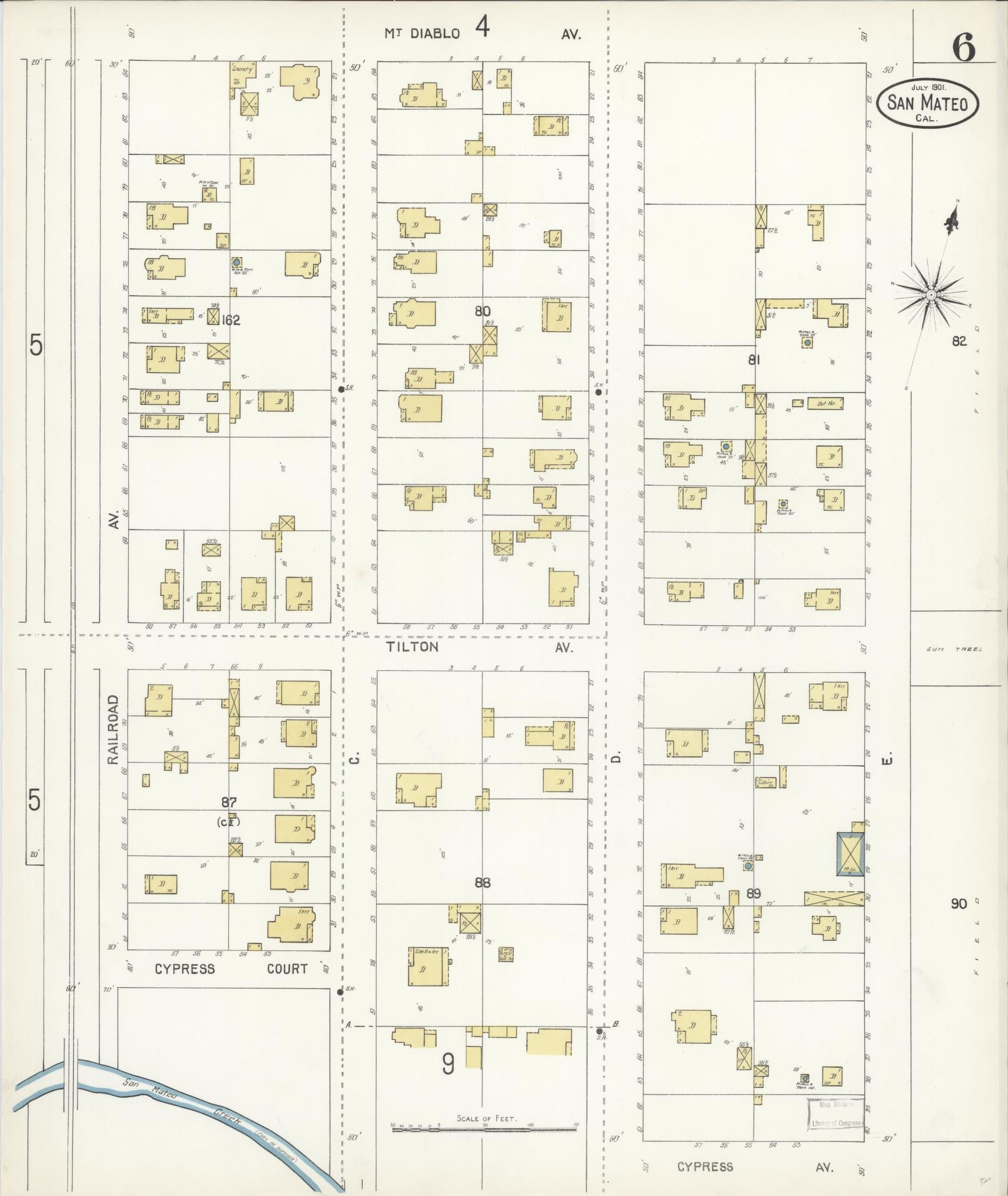 Sanborn Fire Insurance Map from San Mateo, San Mateo County, California (1901), Sheet #0006 - Complete Map Set gallery image, historic Sanborn map, vintage wall art, California California