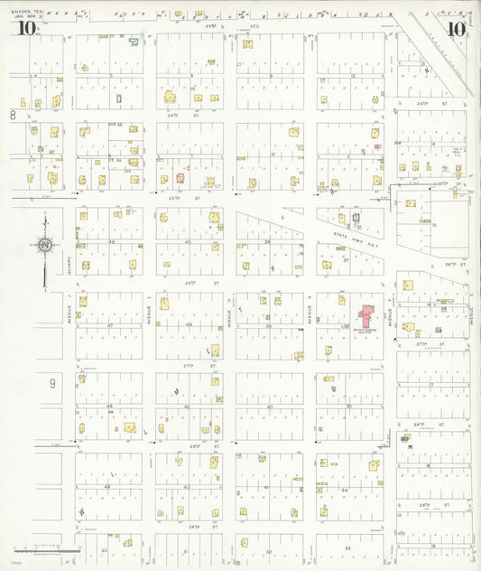 Sanborn Fire Insurance Map from Snyder, Scurry County, Texas (1936), Sheet #0010 - Historic Sanborn Fire Insurance Map Print, vintage old map wall art, antique decor, genealogy gift, Texas Texas map