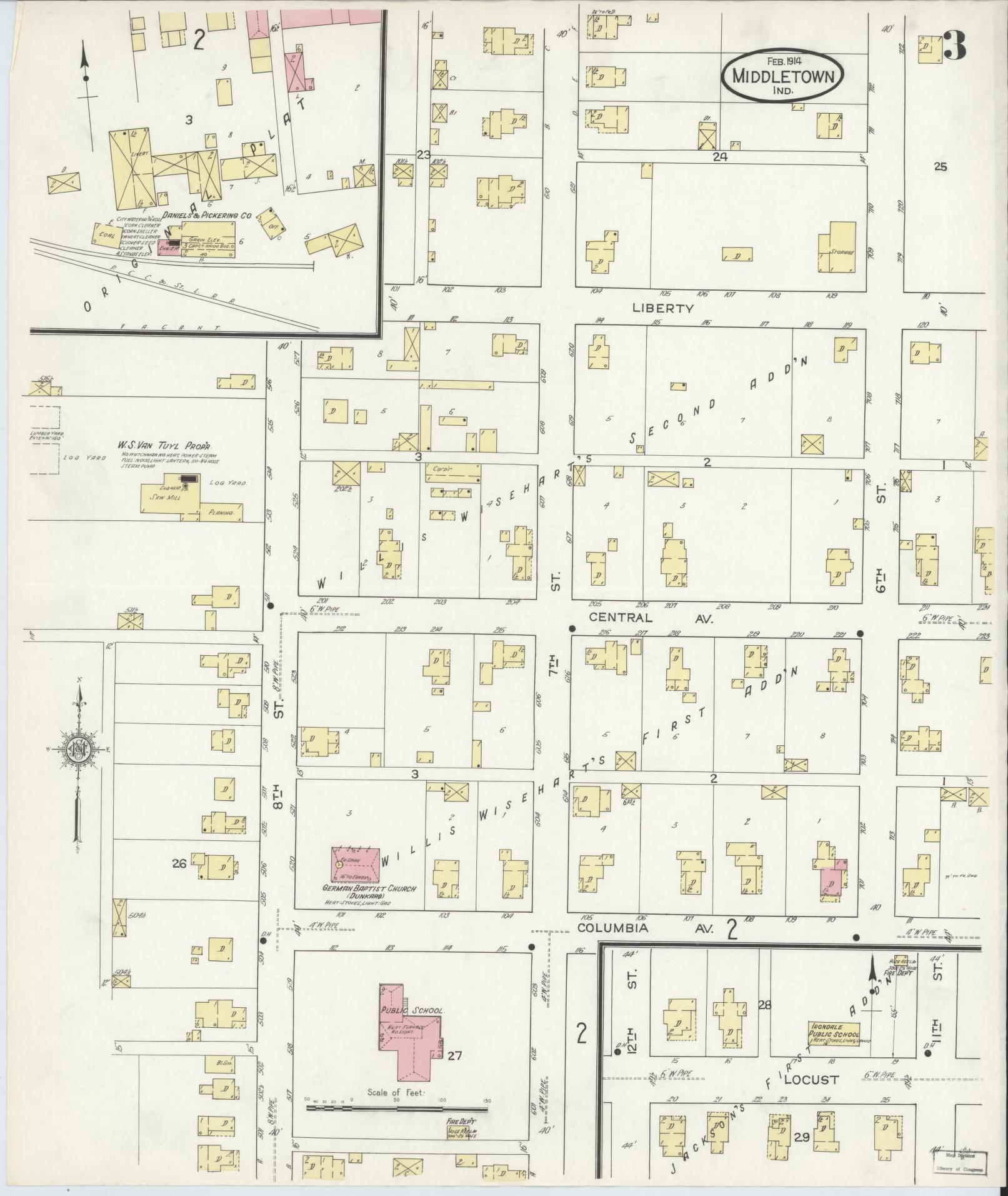 Sanborn Fire Insurance Map from Middletown, Henry County, Indiana (1914), Sheet #0003 - Complete Map Set gallery image, historic Sanborn map, vintage wall art, Indiana Indiana
