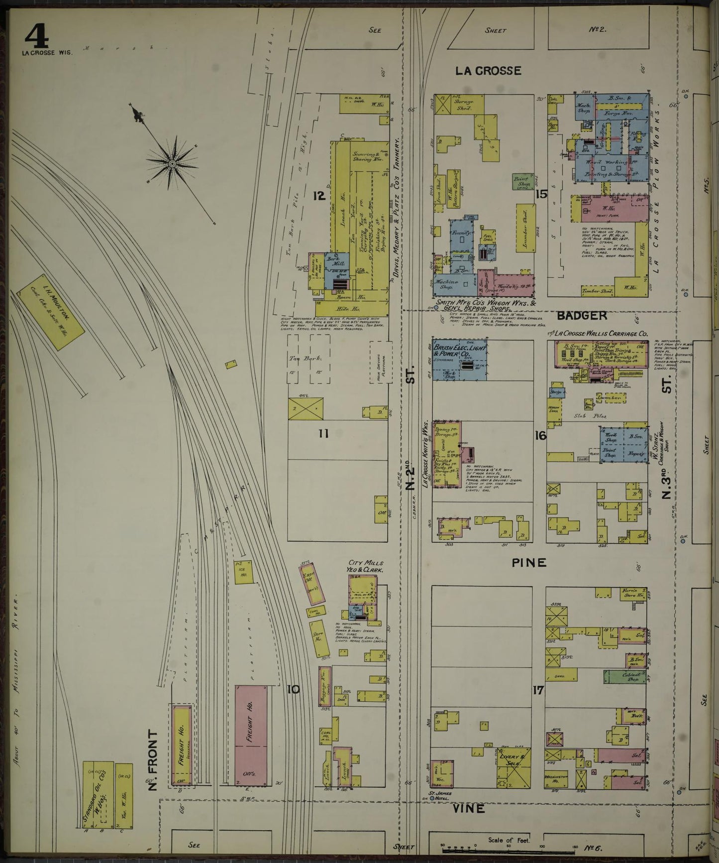 Sanborn Fire Insurance Map from La Crosse, La Crosse County, Wisconsin (1891), Sheet #0004 - Historic Sanborn Fire Insurance Map Print, vintage old map wall art, antique decor, genealogy gift, Wisconsin Wisconsin map