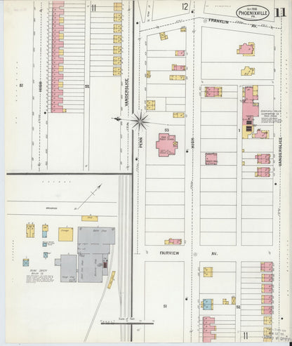 Sanborn Fire Insurance Map from Phoenixville, Chester County, Pennsylvania (1900), Sheet #0011 - Historic Sanborn Fire Insurance Map Print, vintage old map wall art, antique decor, genealogy gift, Pennsylvania Pennsylvania map