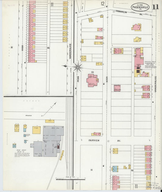 Sanborn Fire Insurance Map from Phoenixville, Chester County, Pennsylvania (1900), Sheet #0011 - Historic Sanborn Fire Insurance Map Print, vintage old map wall art, antique decor, genealogy gift, Pennsylvania Pennsylvania map
