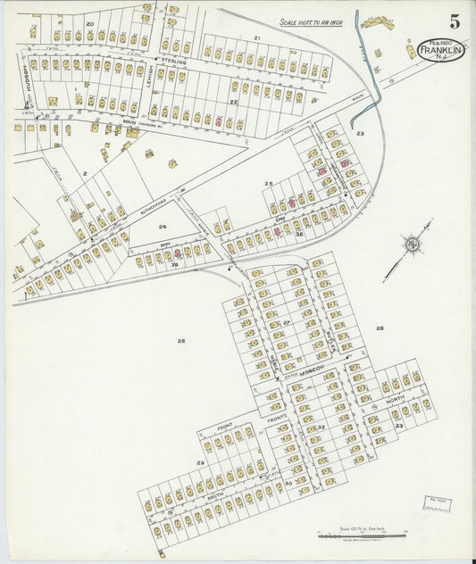 Sanborn Fire Insurance Map from Franklin, Sussex County, New Jersey (1920), Sheet #0005 - Historic Sanborn Fire Insurance Map Print, vintage old map wall art, antique decor, genealogy gift, New Jersey New Jersey map