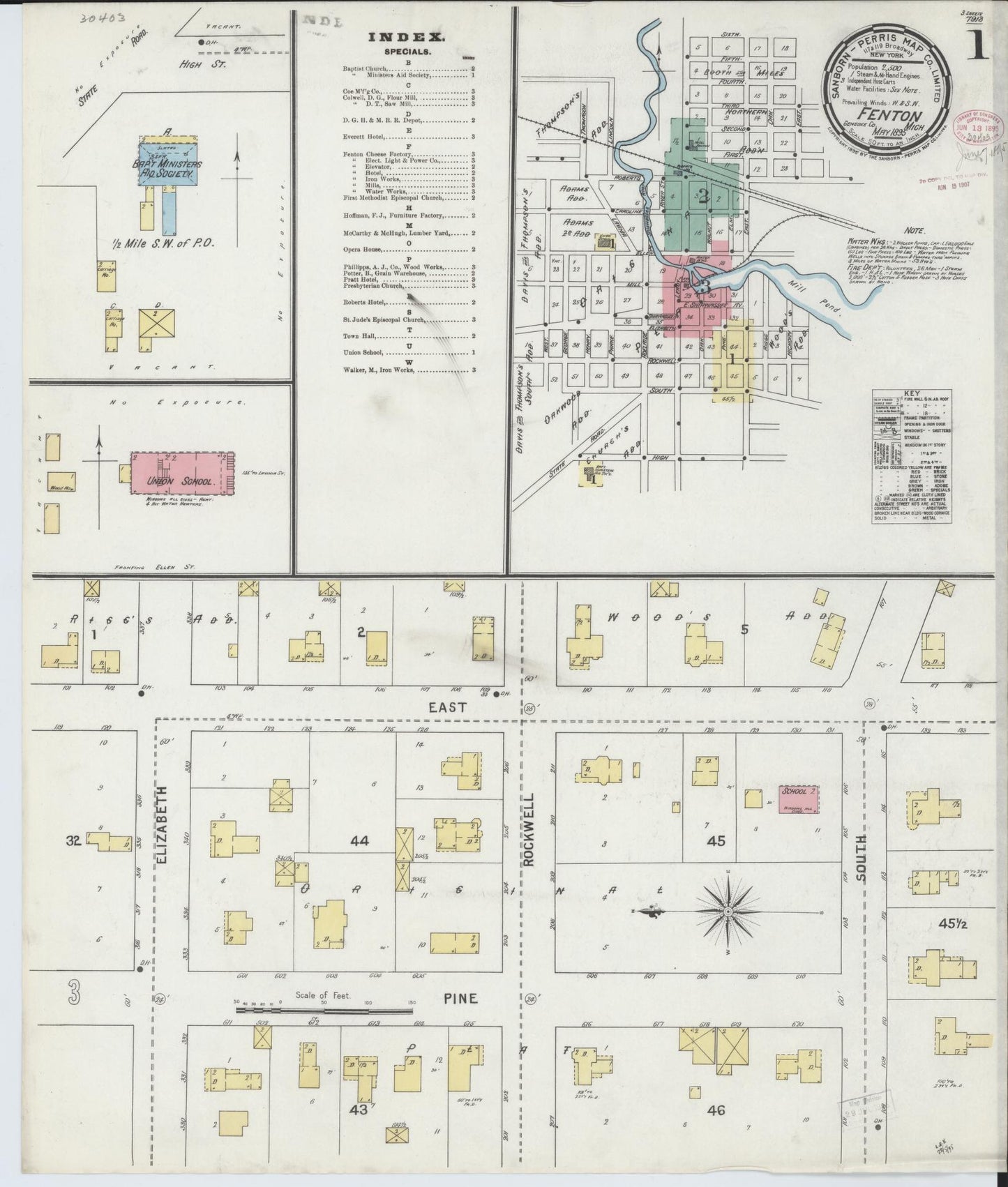 Sanborn Fire Insurance Map from Fenton, Genesee County, Michigan (1895), Sheet #0001 - Historic Sanborn Fire Insurance Map Print, vintage old map wall art, antique decor, genealogy gift, Michigan Michigan map