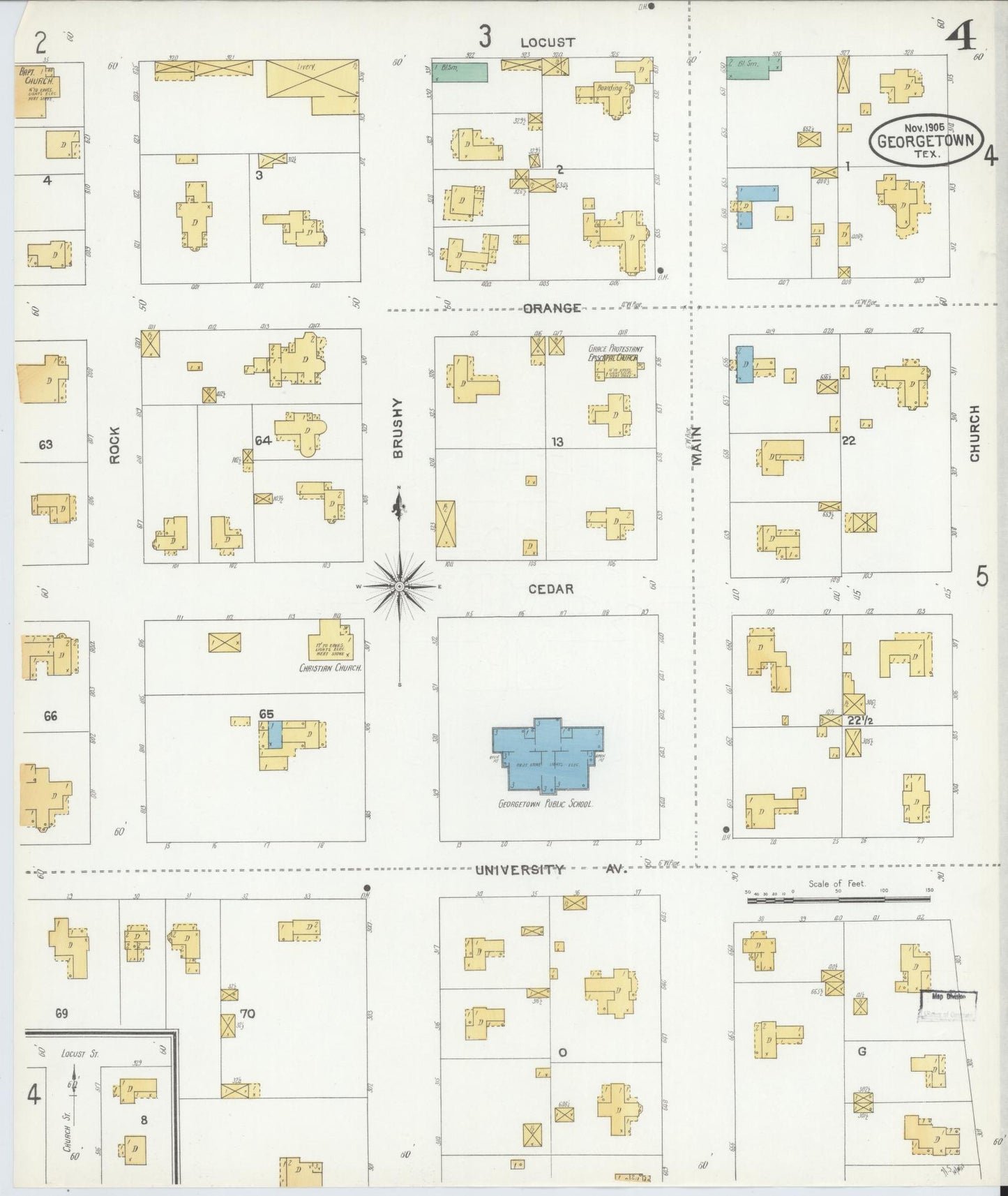 Sanborn Fire Insurance Map from Georgetown, Williamson County, Texas (1905), Sheet #0004 - Complete Map Set gallery image, historic Sanborn map, vintage wall art, Texas Texas