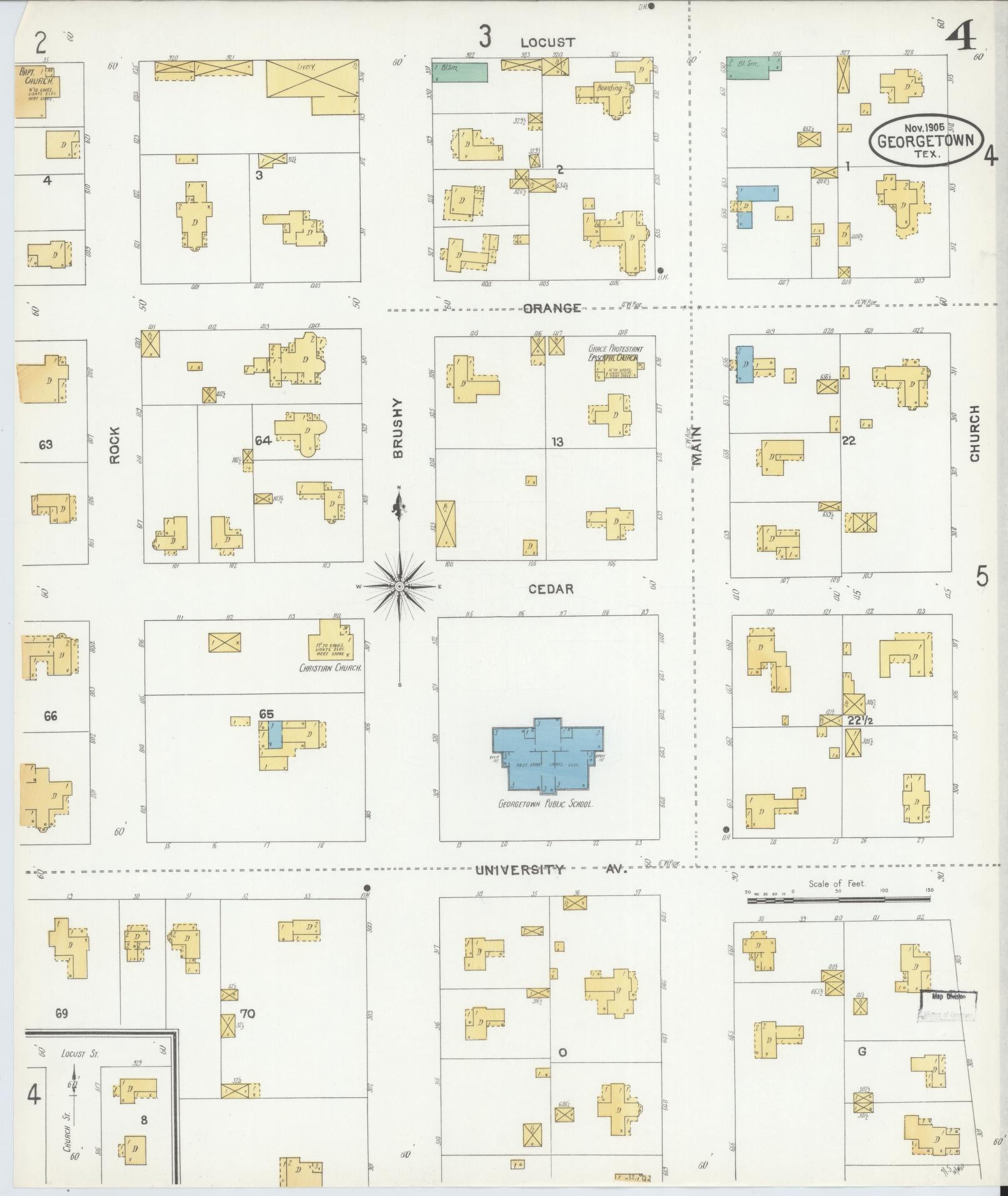 Sanborn Fire Insurance Map from Georgetown, Williamson County, Texas (1905), Sheet #0004 - Complete Map Set gallery image, historic Sanborn map, vintage wall art, Texas Texas