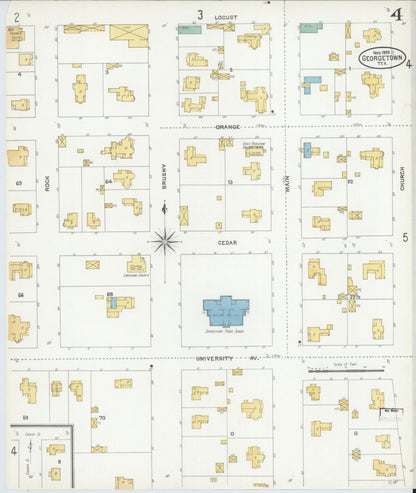 Sanborn Fire Insurance Map from Georgetown, Williamson County, Texas (1905), Sheet #0004 - Complete Map Set gallery image, historic Sanborn map, vintage wall art, Texas Texas