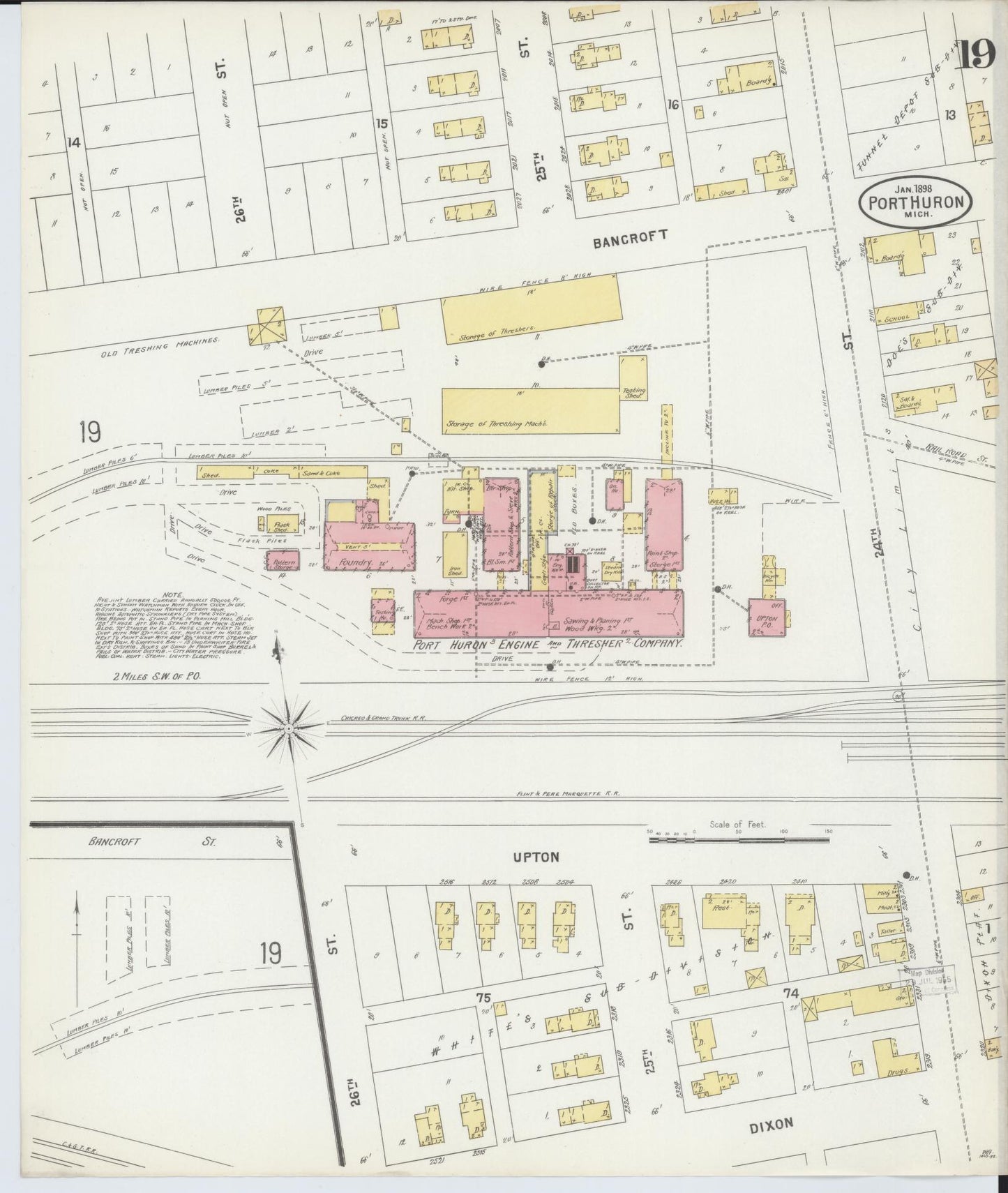 Sanborn Fire Insurance Map from Port Huron, Saint Clair County, Michigan (1898), Sheet #0019 - Complete Map Set gallery image, historic Sanborn map, vintage wall art, Michigan Michigan