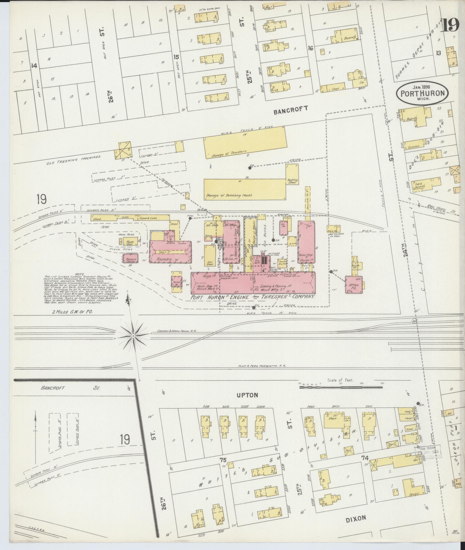Sanborn Fire Insurance Map from Port Huron, Saint Clair County, Michigan (1898), Sheet #0019 - Complete Map Set gallery image, historic Sanborn map, vintage wall art, Michigan Michigan