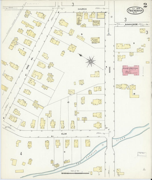 Sanborn Fire Insurance Map from Friendship, Allegany County, New York (1909), Sheet #0002 - Historic Sanborn Fire Insurance Map Print, vintage old map wall art, antique decor, genealogy gift, New York New York map