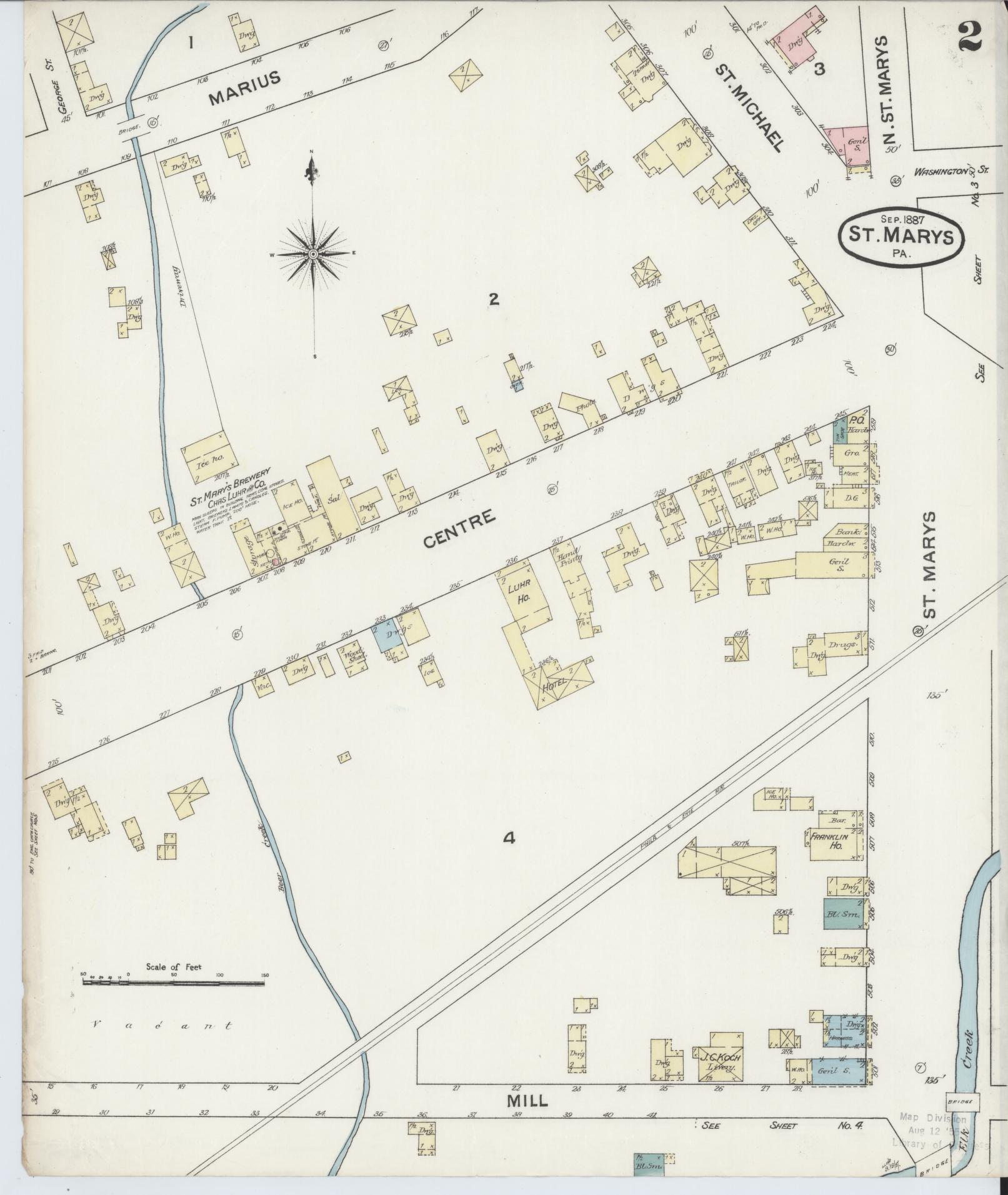 Sanborn Fire Insurance Map from Saint Marys, Elk County, Pennsylvania (1887), Sheet #0002 - Complete Map Set gallery image, historic Sanborn map, vintage wall art, Pennsylvania Pennsylvania