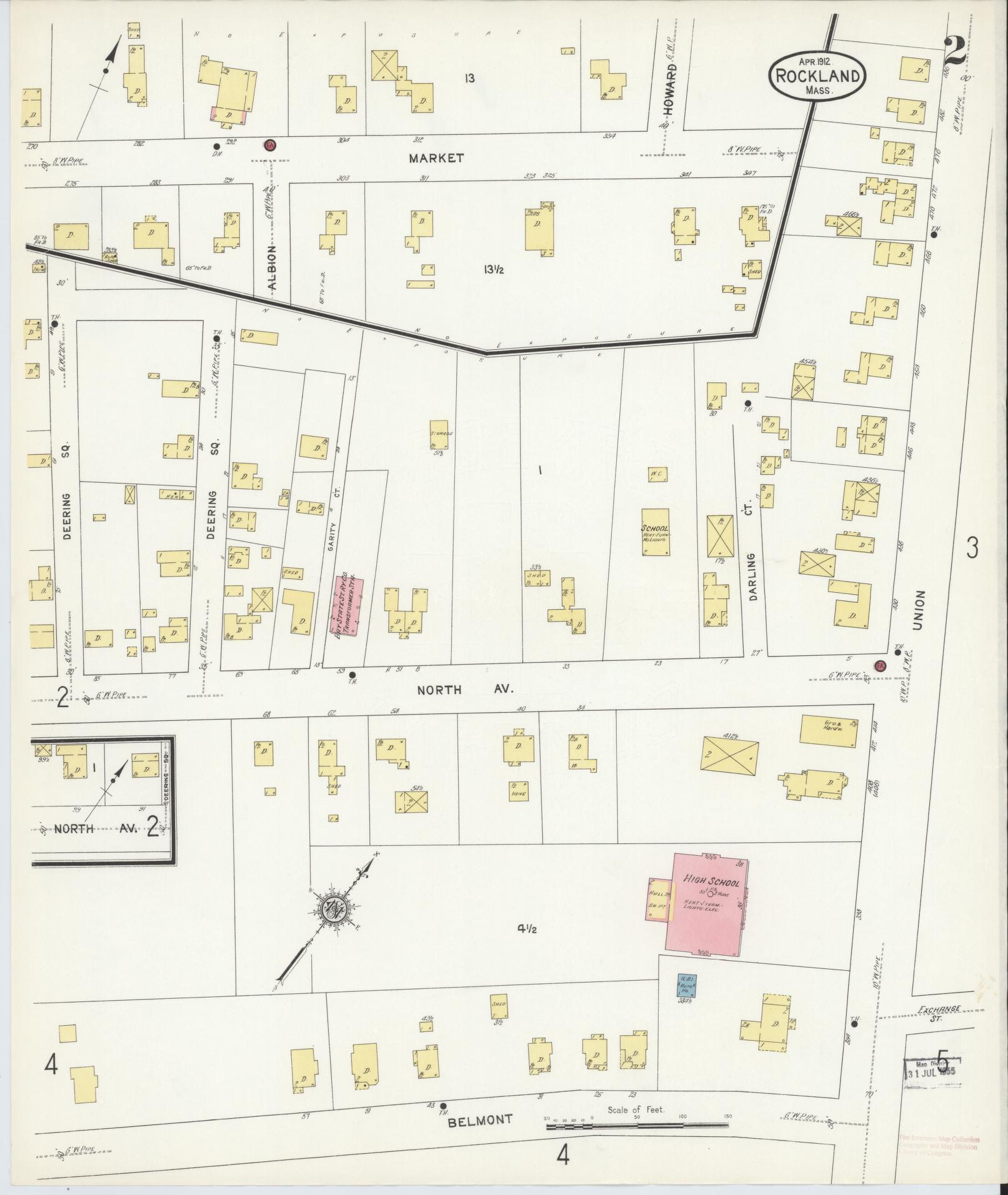 Sanborn Fire Insurance Map from Rockland, Plymouth County, Massachusetts (1912), Sheet #0002 - Historic Sanborn Fire Insurance Map Print, vintage old map wall art, antique decor, genealogy gift, Massachusetts Massachusetts map