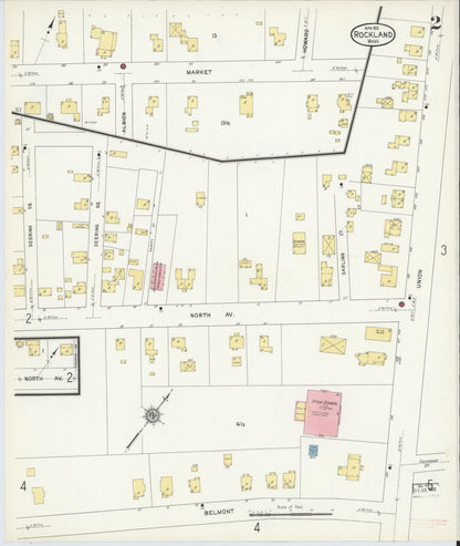 Sanborn Fire Insurance Map from Rockland, Plymouth County, Massachusetts (1912), Sheet #0002 - Historic Sanborn Fire Insurance Map Print, vintage old map wall art, antique decor, genealogy gift, Massachusetts Massachusetts map