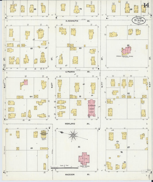 Sanborn Fire Insurance Map from Dixon, Lee County, Illinois (1902), Sheet #0014 - Historic Sanborn Fire Insurance Map Print, vintage old map wall art, antique decor, genealogy gift, Illinois Illinois map