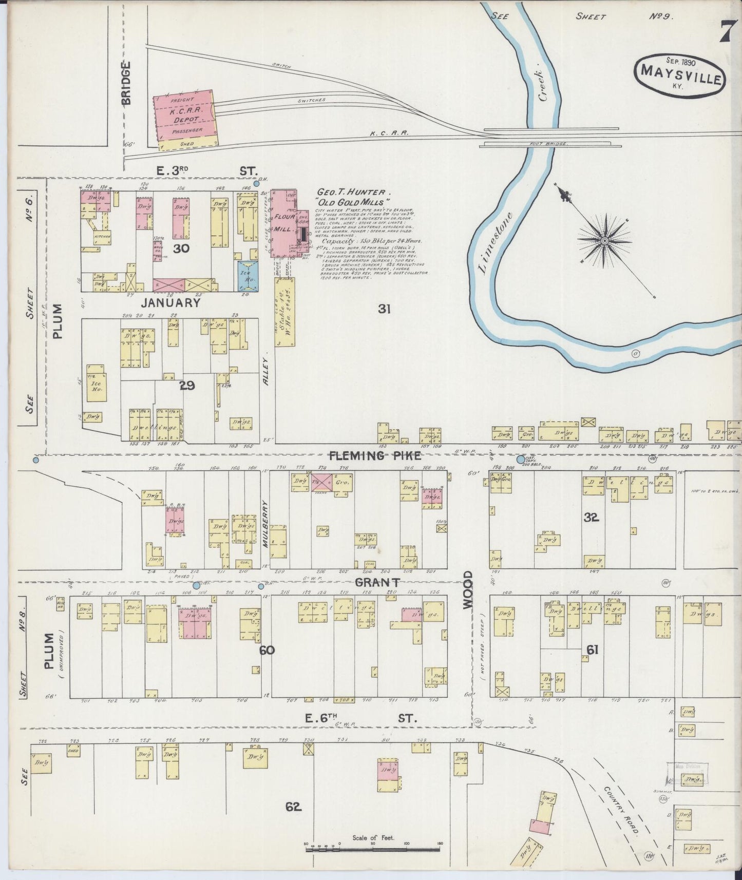 Sanborn Fire Insurance Map from Maysville, Mason County, Kentucky (1890), Sheet #0007 - Complete Map Set gallery image, historic Sanborn map, vintage wall art, Kentucky Kentucky