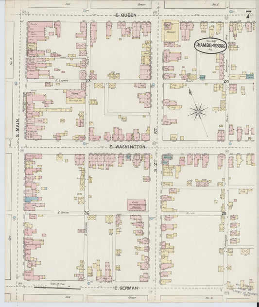 Sanborn Fire Insurance Map from Chambersburg, Franklin County, Pennsylvania (1887), Sheet #0007 - Historic Sanborn Fire Insurance Map Print, vintage old map wall art, antique decor, genealogy gift, Pennsylvania Pennsylvania map