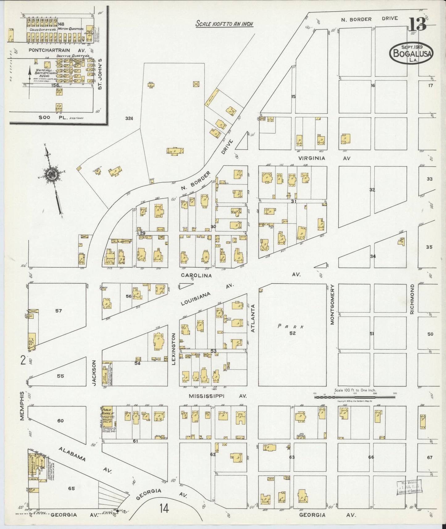 Sanborn Fire Insurance Map from Bogalusa, Washington Parish, Louisiana (1919), Sheet #0013 - Complete Map Set gallery image, historic Sanborn map, vintage wall art, Louisiana Louisiana