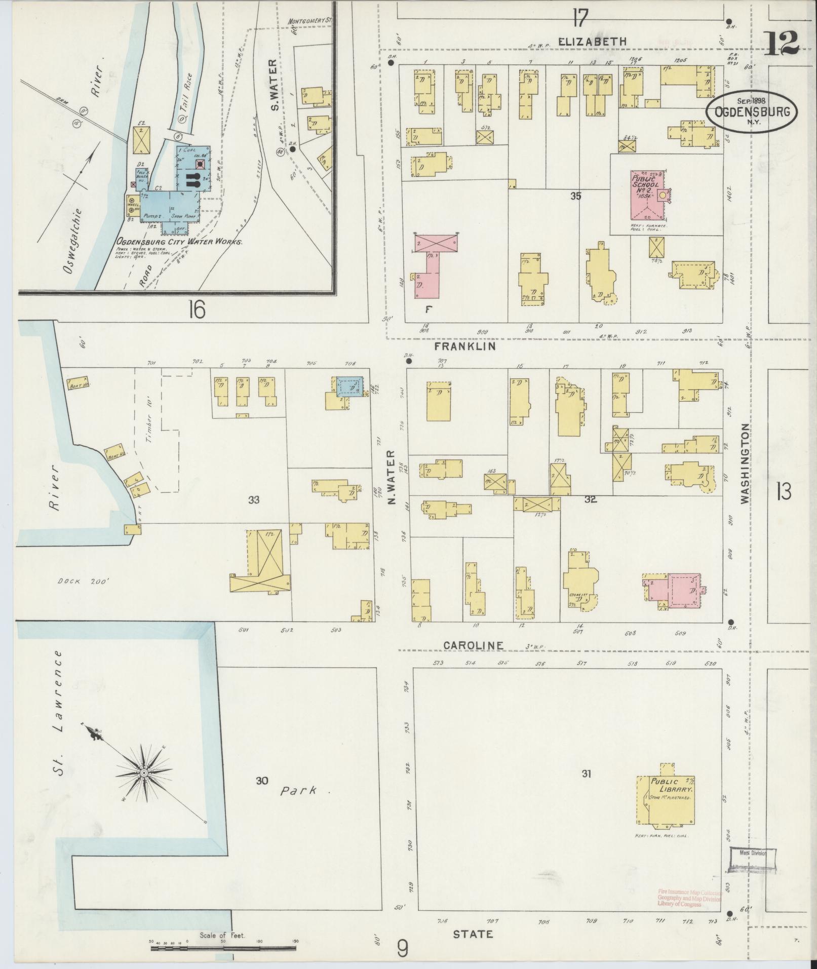 Sanborn Fire Insurance Map from Ogdensburg, St. Lawrence County, New York (1898), Sheet #0012 - Complete Map Set gallery image, historic Sanborn map, vintage wall art, New York New York