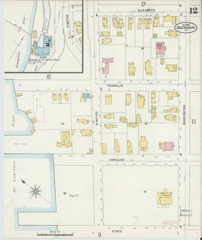 Sanborn Fire Insurance Map from Ogdensburg, St. Lawrence County, New York (1898), Sheet #0012 - Complete Map Set gallery image, historic Sanborn map, vintage wall art, New York New York
