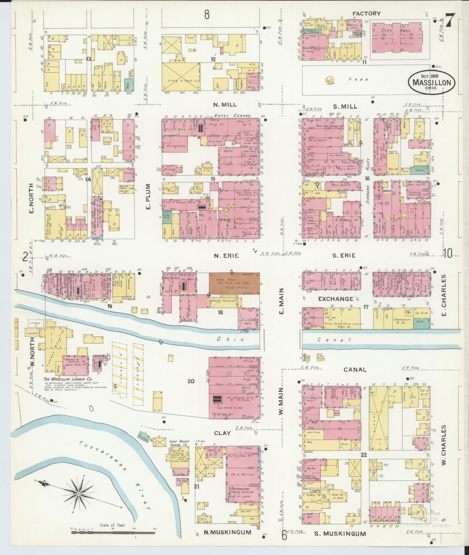 Sanborn Fire Insurance Map from Massillon, Stark County, Ohio (1908), Sheet #0007 - Historic Sanborn Fire Insurance Map Print, vintage old map wall art, antique decor, genealogy gift, Ohio Ohio map