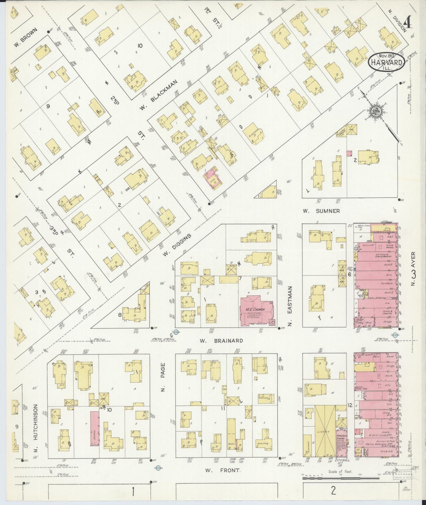 Sanborn Fire Insurance Map from Harvard, McHenry County, Illinois (1912), Sheet #0004 - Historic Sanborn Fire Insurance Map Print, vintage old map wall art, antique decor, genealogy gift, Illinois Illinois map