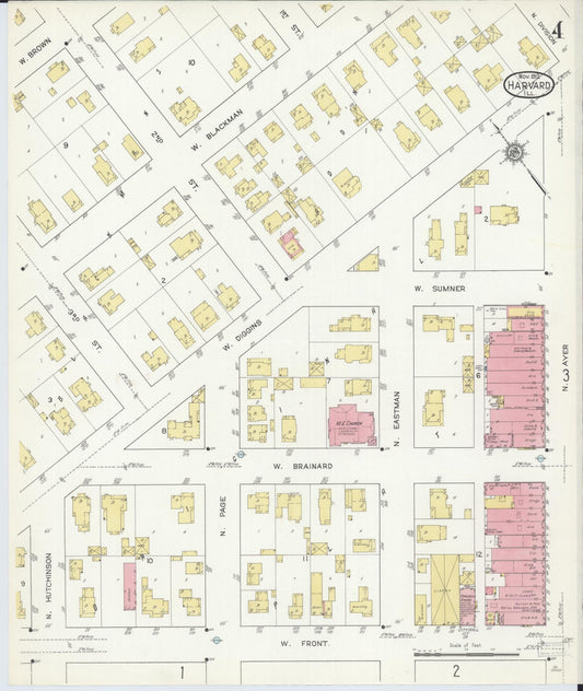 Sanborn Fire Insurance Map from Harvard, McHenry County, Illinois (1912), Sheet #0004 - Historic Sanborn Fire Insurance Map Print, vintage old map wall art, antique decor, genealogy gift, Illinois Illinois map