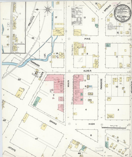 Sanborn Fire Insurance Map from Pullman, Whitman County, Washington (1891), Sheet #0001 - Historic Sanborn Fire Insurance Map Print, vintage old map wall art, antique decor, genealogy gift, Washington Washington map