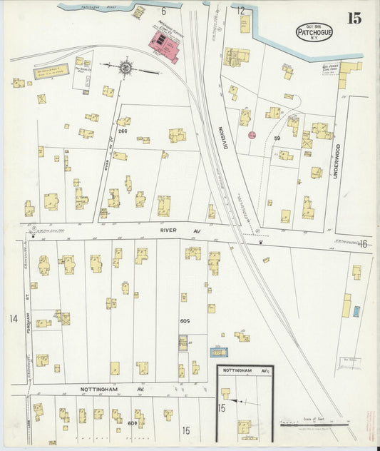 Sanborn Fire Insurance Map from Patchogue, Suffolk County, New York (1916), Sheet #0015 - Historic Sanborn Fire Insurance Map Print, vintage old map wall art, antique decor, genealogy gift, New York New York map