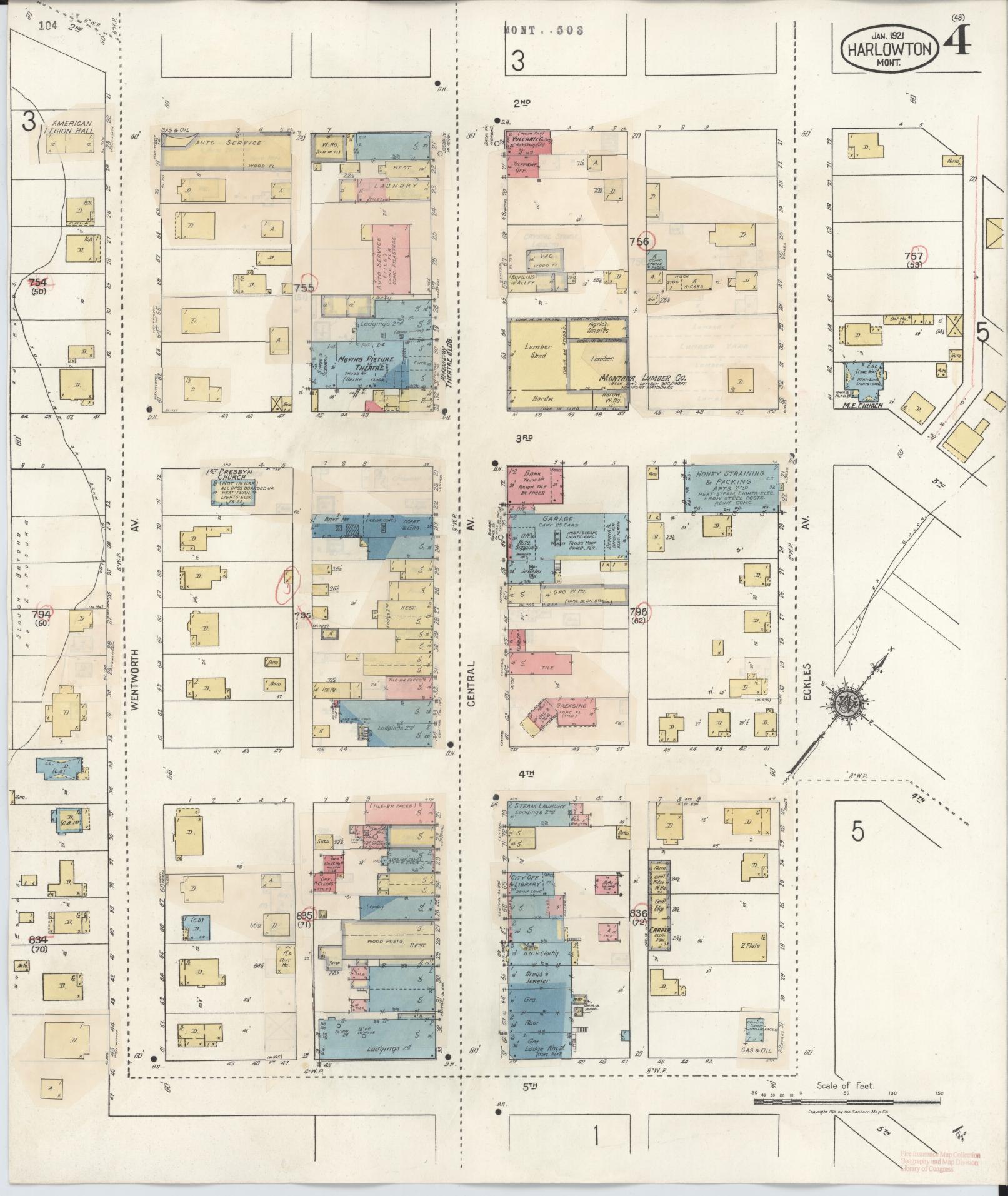 Sanborn Fire Insurance Map from Harlowton, Wheatland County, Montana (1943), Sheet #0004 - Complete Map Set gallery image, historic Sanborn map, vintage wall art, Montana Montana