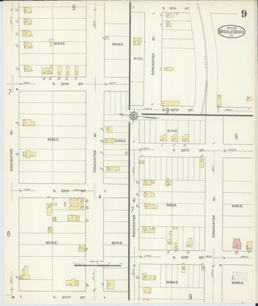 Sanborn Fire Insurance Map from Middlesboro, Bell County, Kentucky (1913), Sheet #0009 - Historic Sanborn Fire Insurance Map Print, vintage old map wall art, antique decor, genealogy gift, Kentucky Kentucky map
