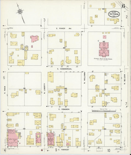 Sanborn Fire Insurance Map from Victoria, Victoria County, Texas (1912), Sheet #0006 - Historic Sanborn Fire Insurance Map Print, vintage old map wall art, antique decor, genealogy gift, Texas Texas map