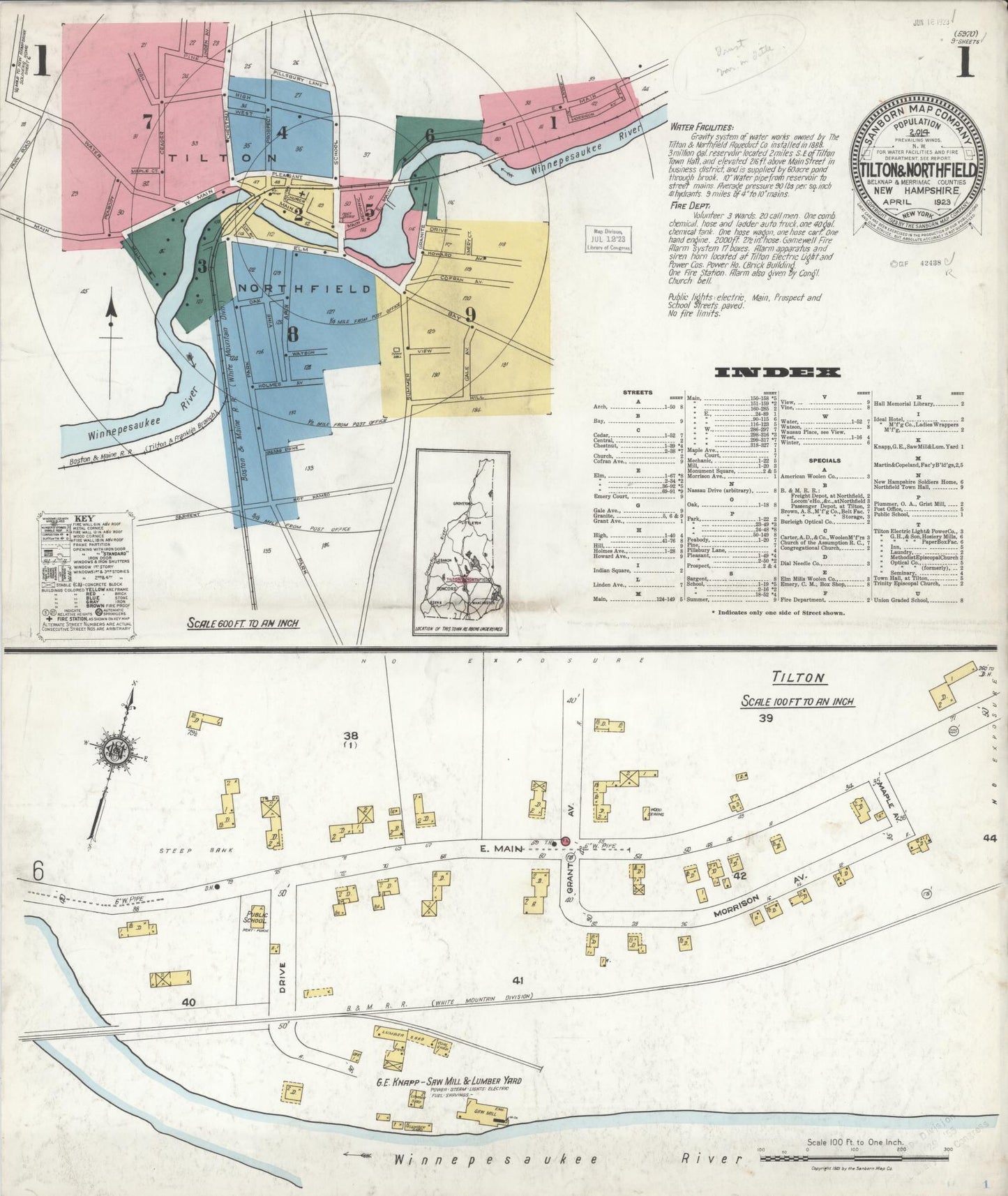 Sanborn Fire Insurance Map from Tilton, Belknap County, New Hampshire. (1923) – Historic Sanborn Fire Insurance Map Print
